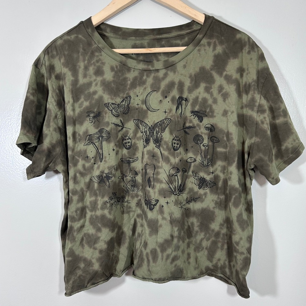 Hot Topic Tie Dye Butterfly Mushroom Moon Graphic Tee Green XL Cottagecore